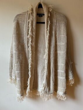 Ralph Lauren Open Knit Fringe Linen Blend Cardigan Beach Boho